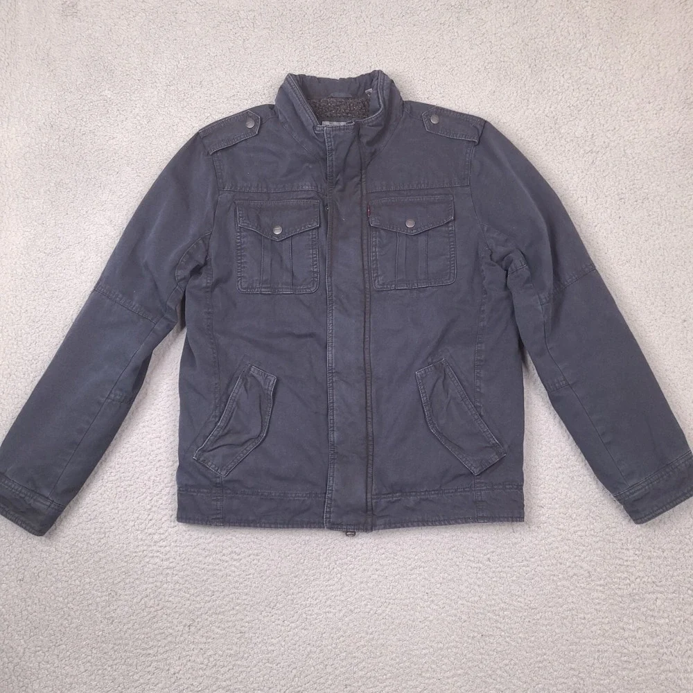 Levis Jacket Mens Small‎ Navy Blue Sherpa Lined Utility Grunge (Zipper Broken)
